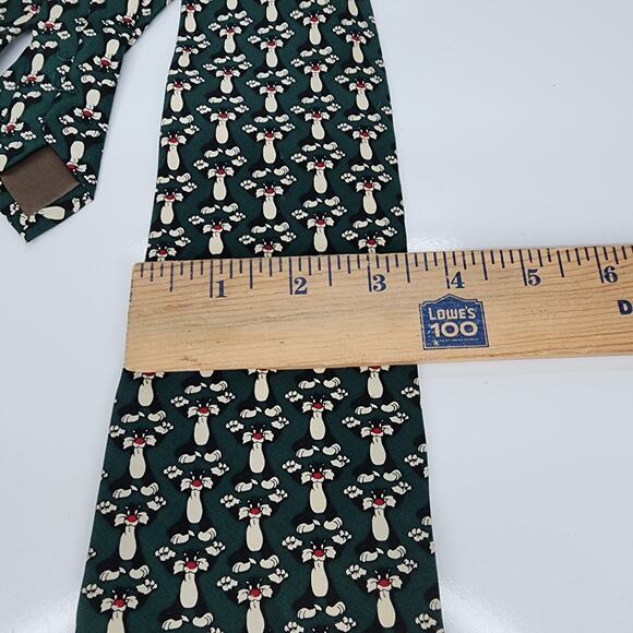 Warner Bros Sylvester The Cat Neck Tie 100% Silk Green High Fun Fashion Looney - Picture 7 of 7